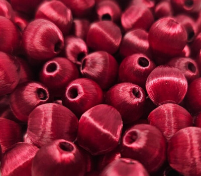 144 pcs VTG Silk Thread Wrapped Craft Beads 10mm Round Burgundy Made in Korea