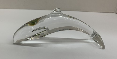 Vintage Baccarat France Crystal Dolphin Paperweight Etched
