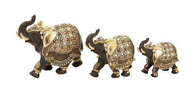 7'', 6'', 5''H Gold Polystone Handmade Elephant Sculpture
