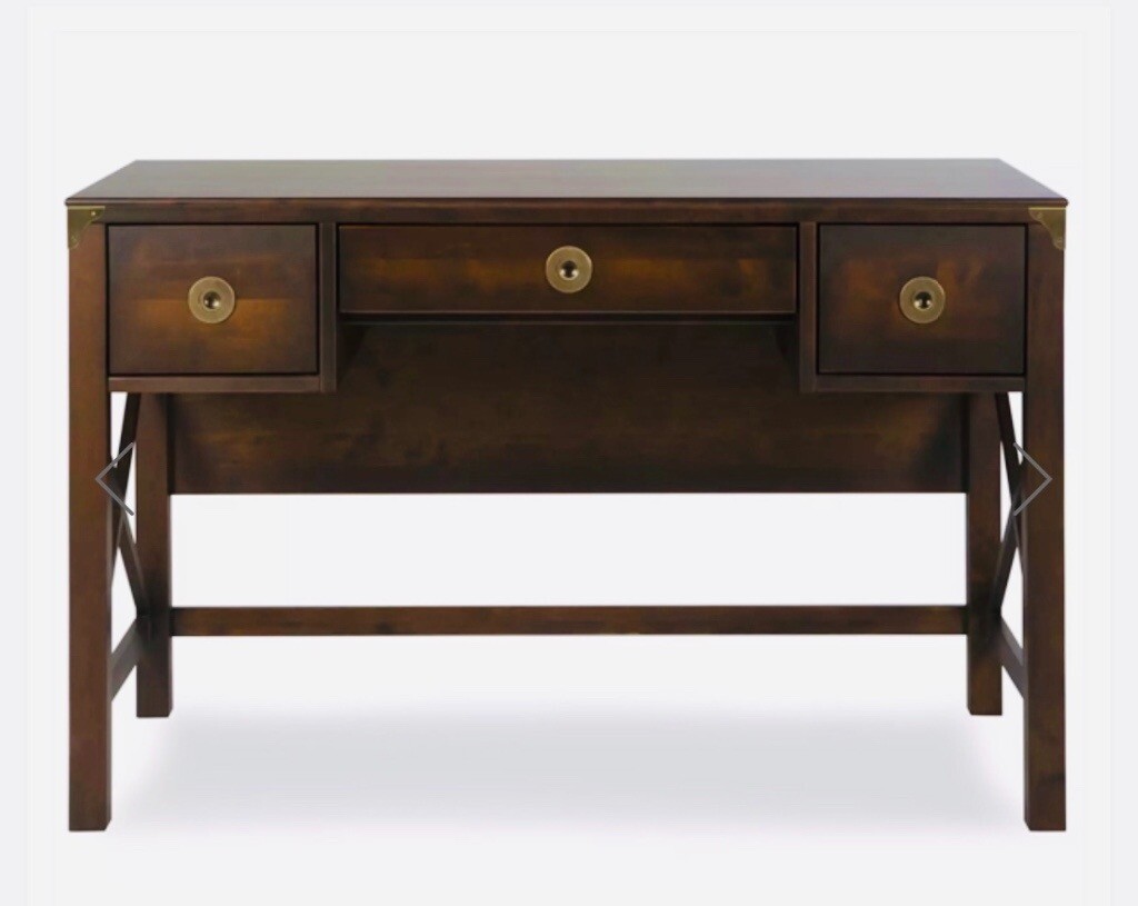 Laura Ashley Balmoral chestnut 3 Drawer Desk Solid Wood Antiqued Brass