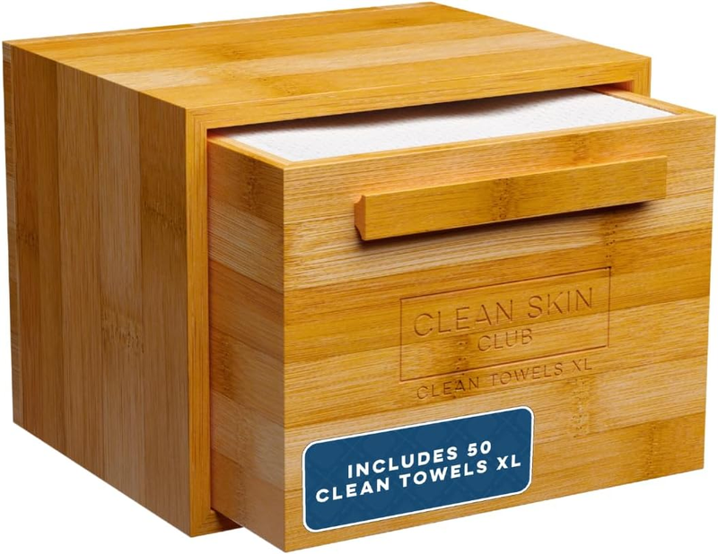 Bamboo Towel Holder with Drawer & XL 50 Count Clean Towels