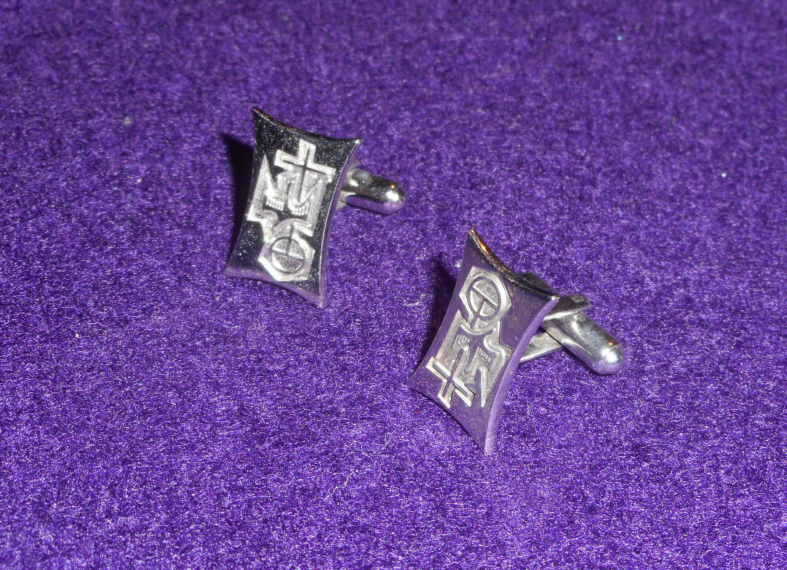 STERLING SILVER RELIGIOUS CATHOLIC CUFF LINKS: CROSS, DOVE,  MARKED JCC STERLING