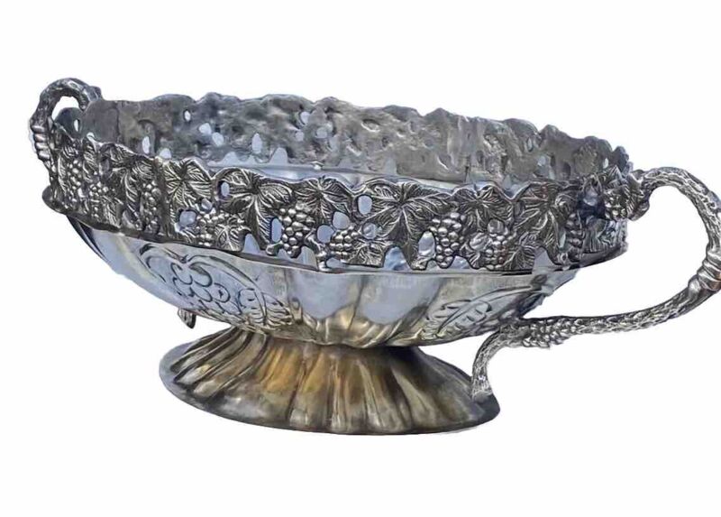 Vintage Silver Plated Centerpiece Fruit Bowl  Victorian Style Grapevine 17X5"