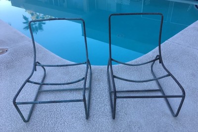 Vintage Walter Lamb Patio Lounge Chairs, Two Sleigh Lounges