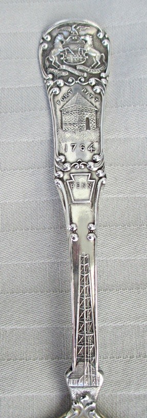PITTSBURGH PA SS SOUVENIR Teaspoon w/Scene of CARNEGIE LIBRARY Etched in Bowl
