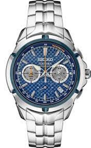 Pre-owned Seiko Ssb431 Coutura Chrono Blue Carbon Dial 43 Mm Steel Quartz Men's Watch