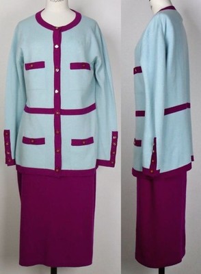 95A CHANEL coco buttons cashmere cardigan 44 skirt 42