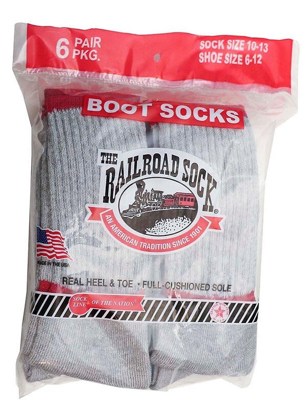 ~ 6 Pk ~ Men's Boot Sock, Gray ~ 6014