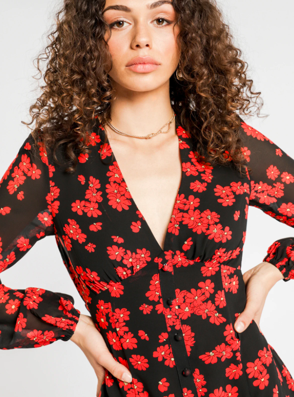 BRAND NEW with Tags LULU & ROSE Evelyn Dress in Red & Black Floral Size XS