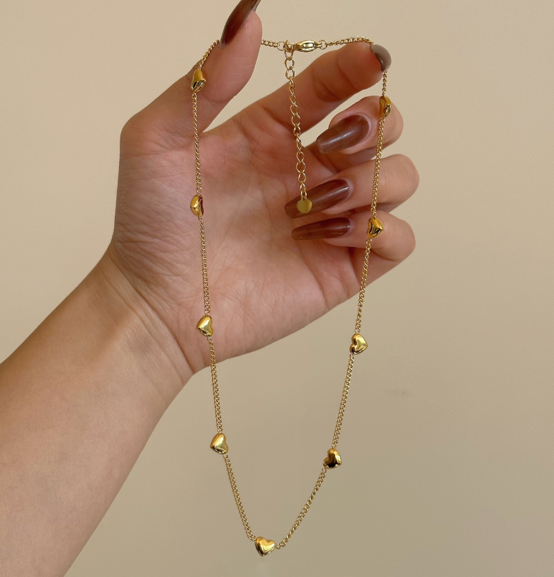 Women 14K Gold Stainless Steel Heart Pendant Chain Necklace Choker Gift AG