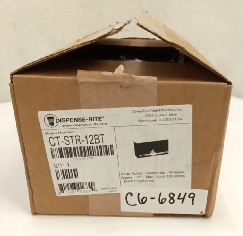 Dispense-Rite CT-STR-12BT Black Single Sided Countertop Straw Dispenser 12"