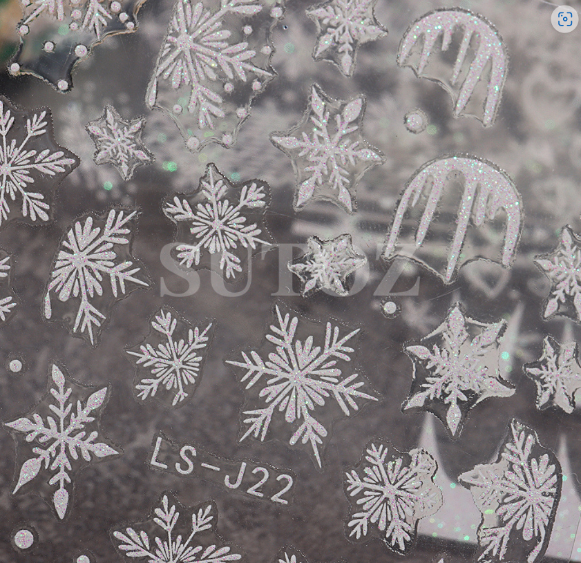 Christmas WHITE Glitter Snowflakes French Nail Art Stickers Decals Transfer NS44