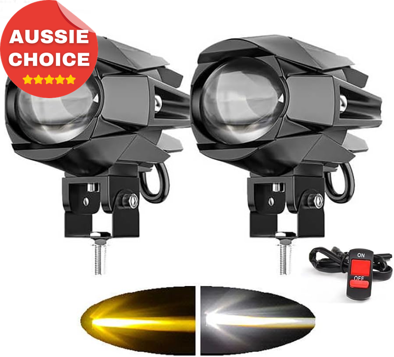 60W LED Motorcycle Fog Lights 18000LM Waterproof Auxiliary Lights 2PCS Black