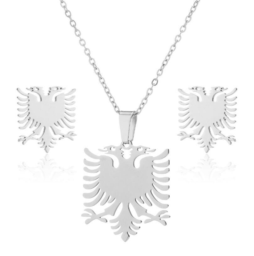 Albanien Albania Silber feine Kette Anhänger Adler Ohrringe Doppelkopf
