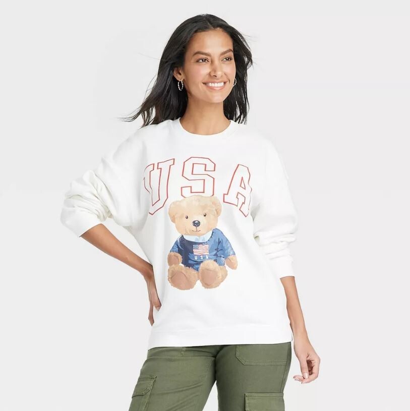 Target Women's USA Bear Graphic Sweatshirt - White NWT (XL