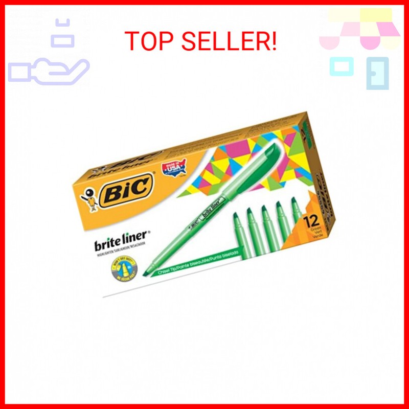 BIC Brite Liner Highlighter, Chisel Tip, Green, 12-Count (BL