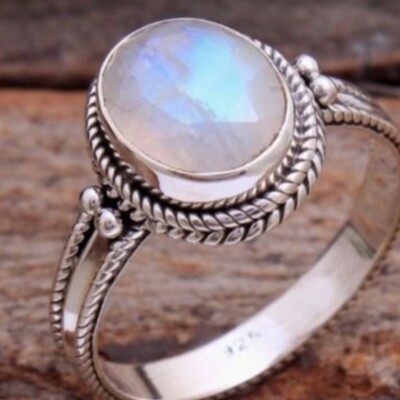 Natural Moonstone 925 Sterling Silver  Ring Handmade Jewelry Gift For Her A-269