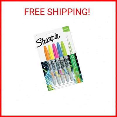 SHARPIE 1874447 Neon Permanent Markers, Fine Point, Assorted Colors, 5 Count