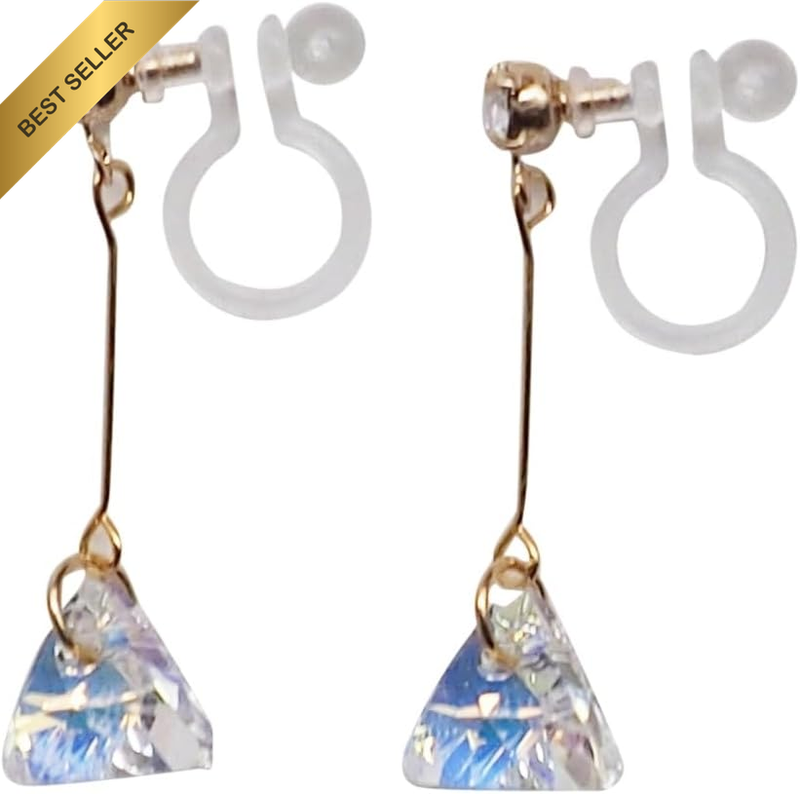 Swarovski Crystal Aurora Borealis Clear Dangle Invisible Clip on Earrings for Wo