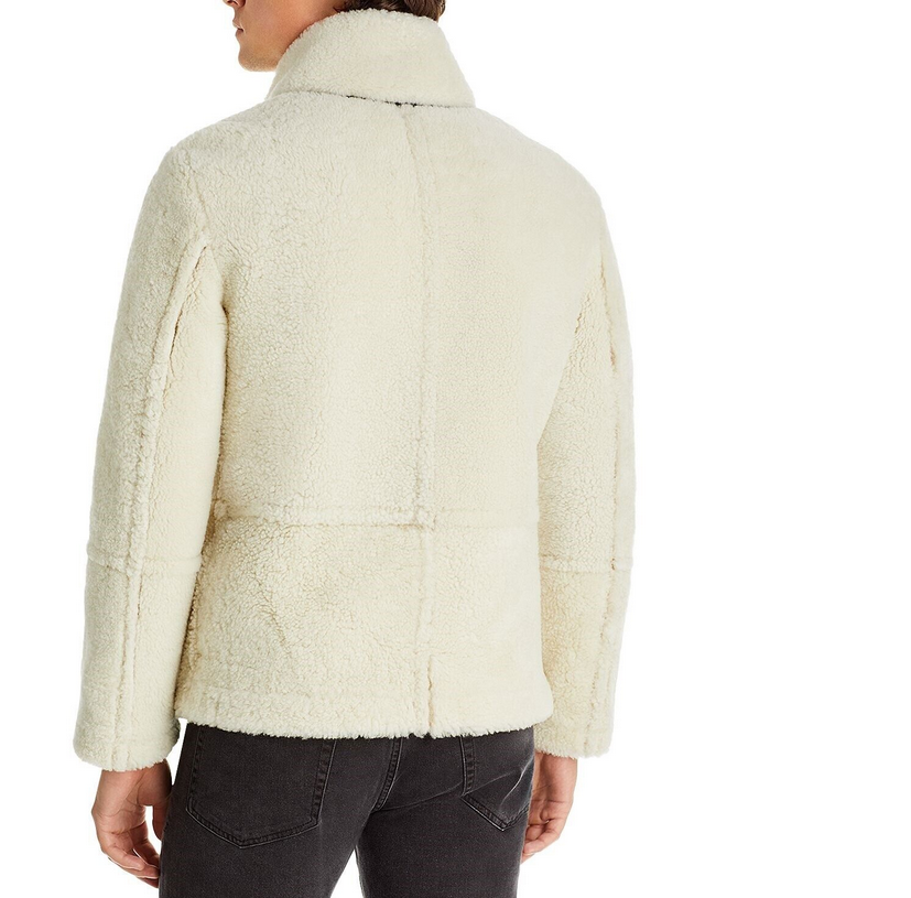 Pre-owned Michael Kors Mens Shearling Jacket Real Sherpa 100% Real Lamb Leather Size Large In White