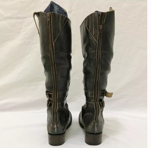 Pre-owned Freebird By Steven Saddle Black Distressed Riding Tall Boots Sz 6