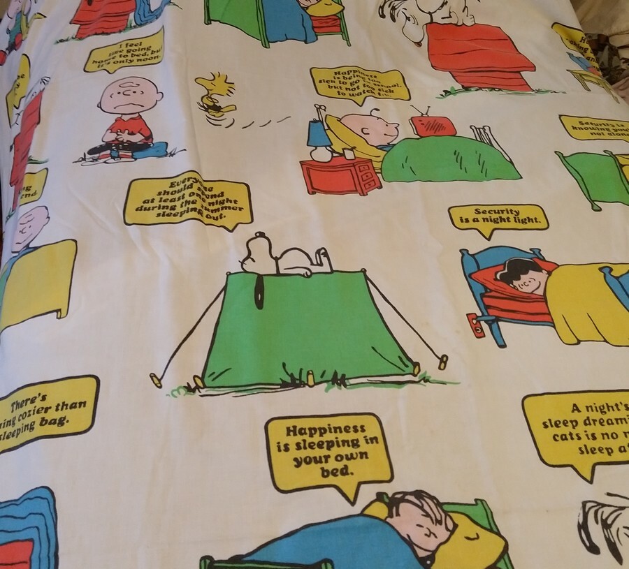 VTG Peanuts Snoopy Bed Sheet Quilting Crafting Twin