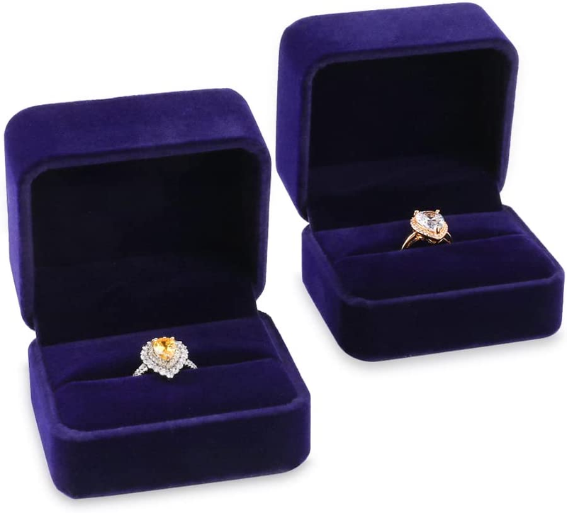 Set of 2 Blue Velvet Couple Double Ring Box Earring Jewelry Case Gift Boxes 2.7X