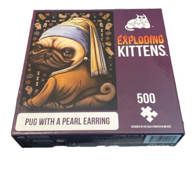 Exploding Kittens Pug with a Pearl Earring 500 Piece Puzzle New Sealed