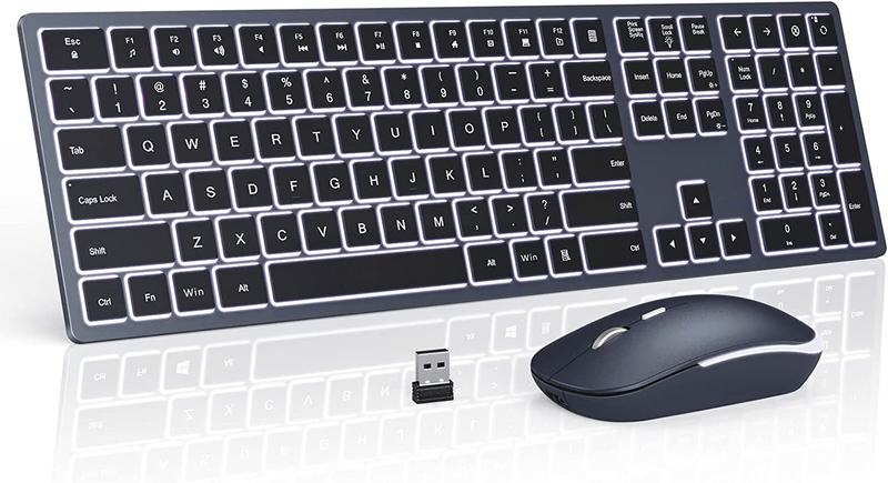 Wireless Backlit Keyboard and Mouse Combo, 2.4G USB Silent Keyboard and Mouse Re