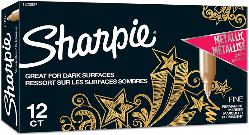 SHARPIE Metallic Permanent Markers, Fine Point, Gold, 12 Cou