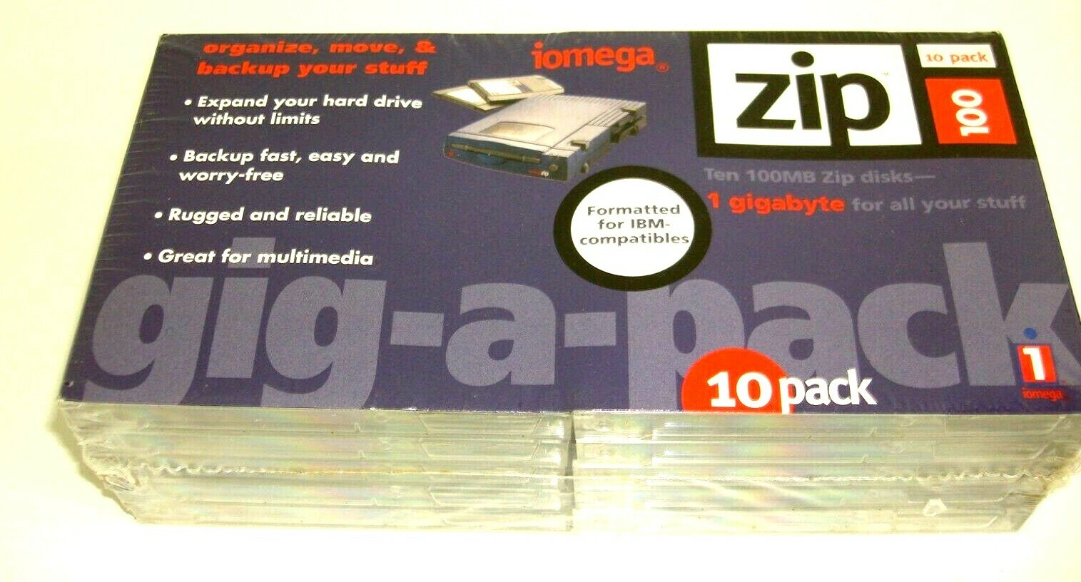 10 Pack iomega 100MB Zip Drive Disks gig-a-pack IBM Formatted NEW SEALED