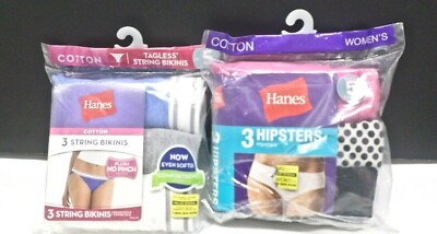 hanes cotton 3 string bikins  size 5 and  hanes cotton  3 hipsters size 5
