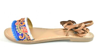 Women Flat Sandal New size 7 Blue Orange Brown Gladiator Embroidered Bohemain