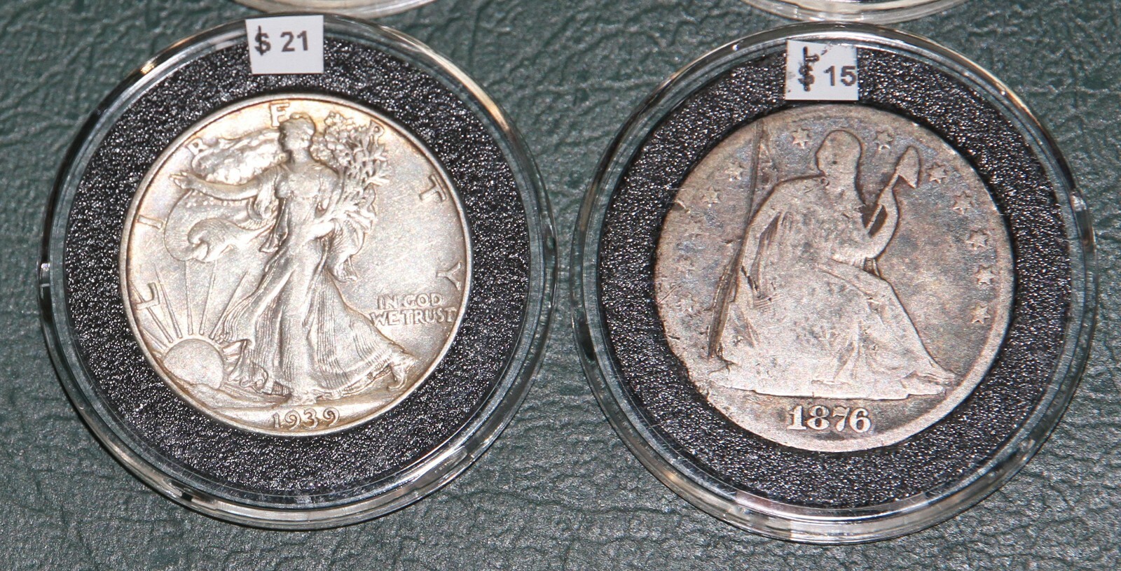 (4) Half Dollars 2 Walking Liberty & 1876 Seated & Kennedy in Airtite Holders