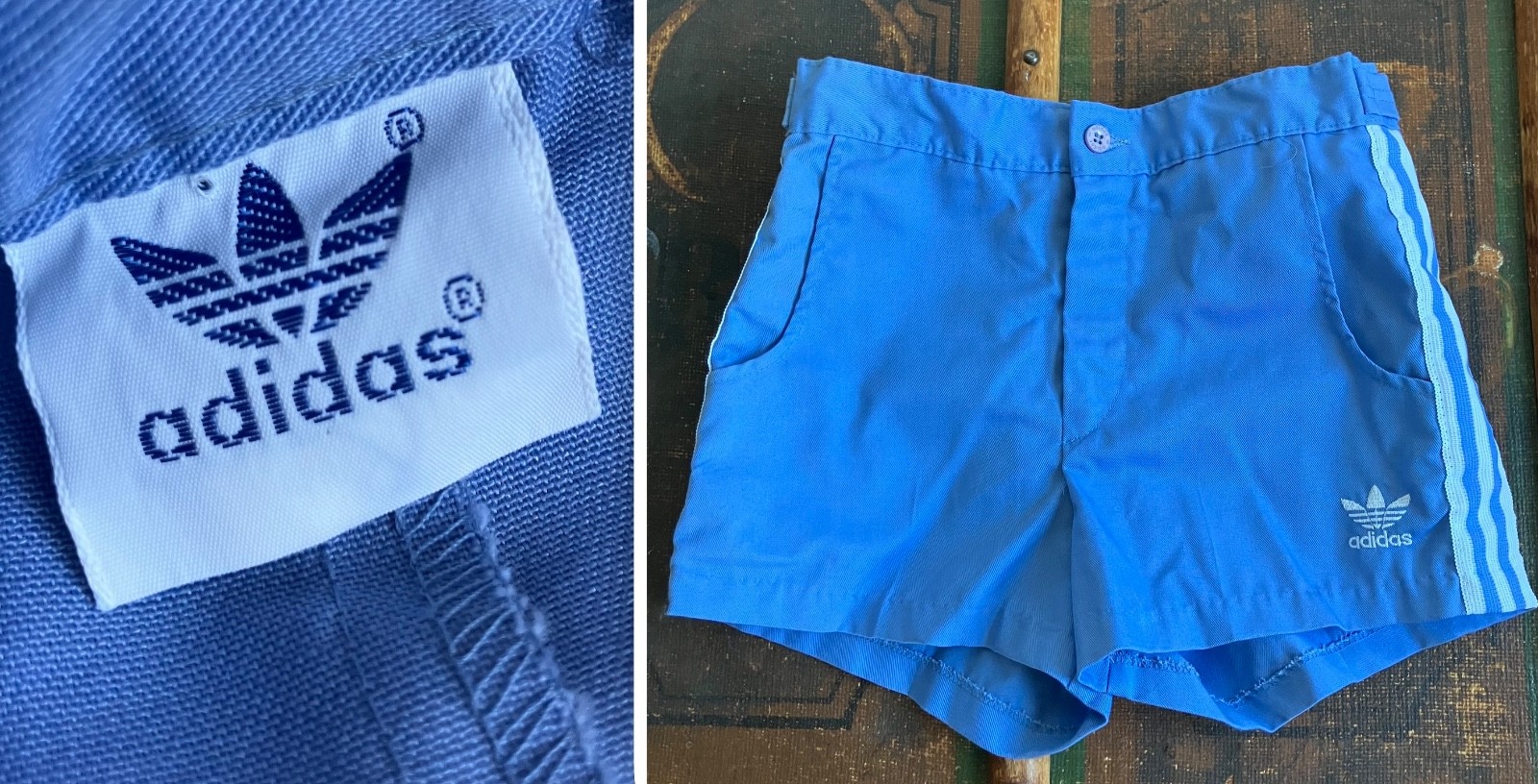 VTG 80s ADIDAS TREFOIL TENNIS SHORTS USA-MADE POWDER BLUE WHITE YOUTH 16 EUC