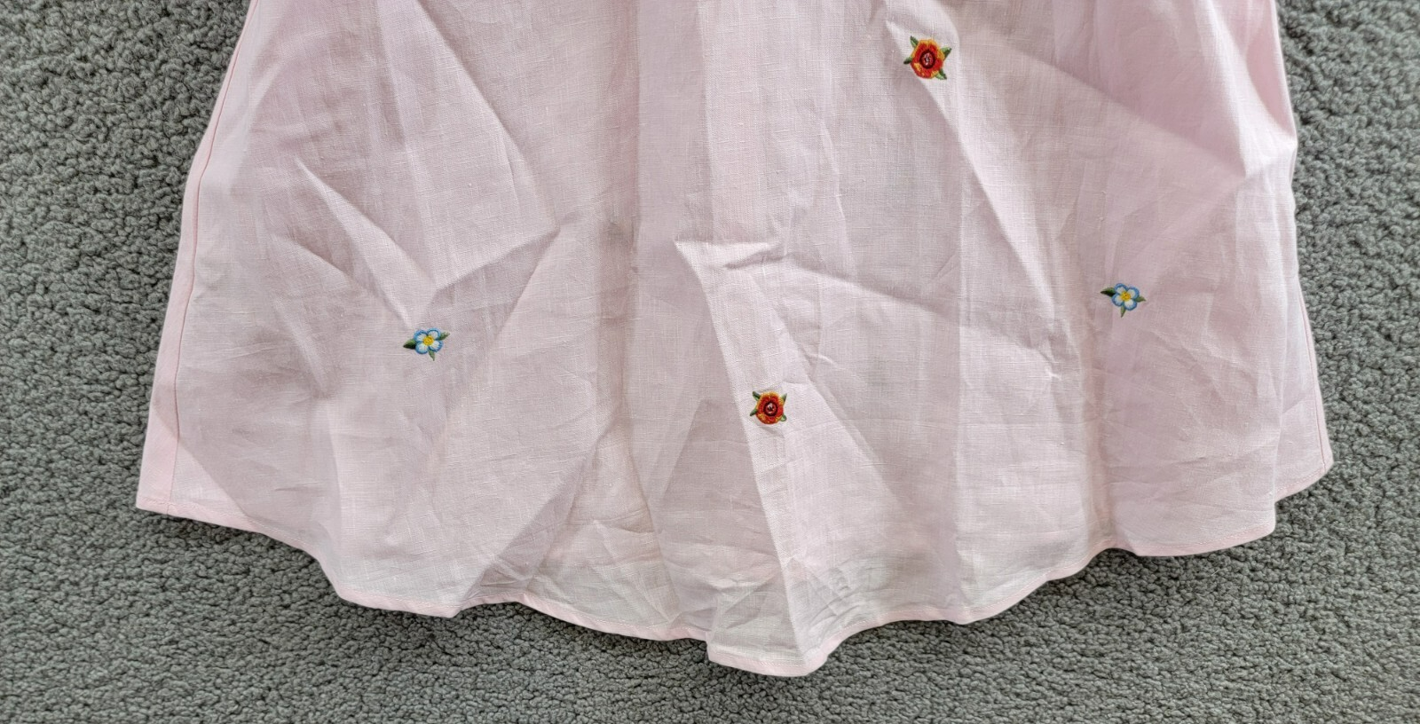 Fanm Mon Fennie Floral Embroidered Linen Dress Girls' 12 Pink Scoop Neck S/S - Picture 4 of 17