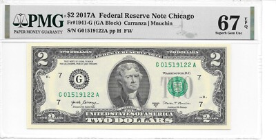 2017A CHICAGO $2 FRN (GA Block) PMG 67 EPQ SUPERB GEM UNCIRCULATED