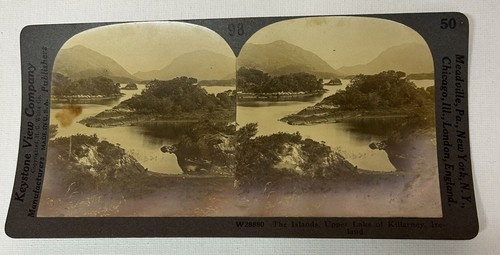 (BL) Stereo Photo vintage The Island Upper lake of Killarney Ireland