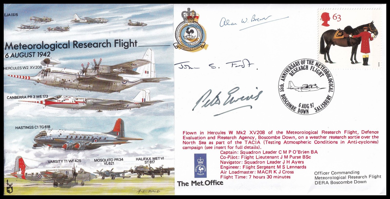 RAF EJA(S)5c Meteorological Research Flight Hercules Flown Cover Multi Signed