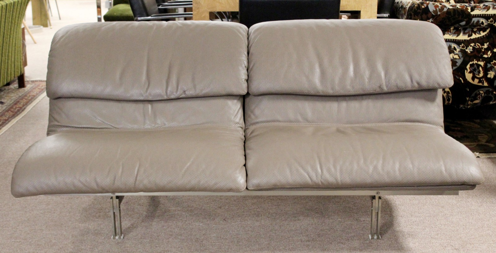 Mid Century Modern Pair Giovanni Offredi Saporiti Leather Wave Loveseat Sofas