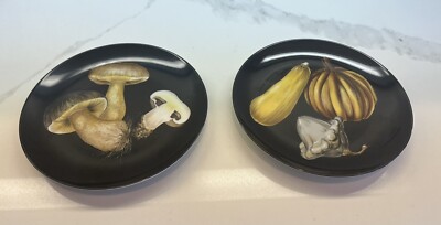 Fitz And Floyd Legumes Noir Fine Porcelain Mushrooms Plates