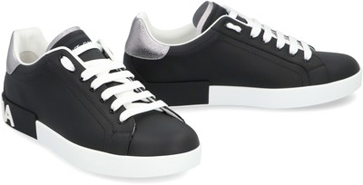 Pre-owned Dolce & Gabbana Portofino Spoiler Leather Low-top Sneakers In Black