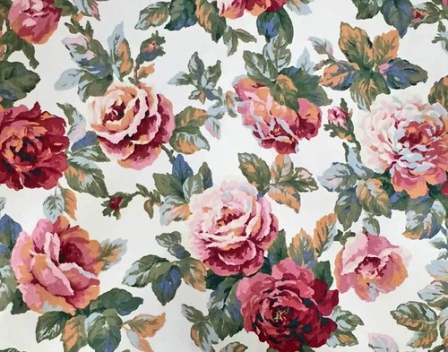 Interior Fabric Design Vintage Heavy Upholstery Fabric English Roses 6+ Yard NOS