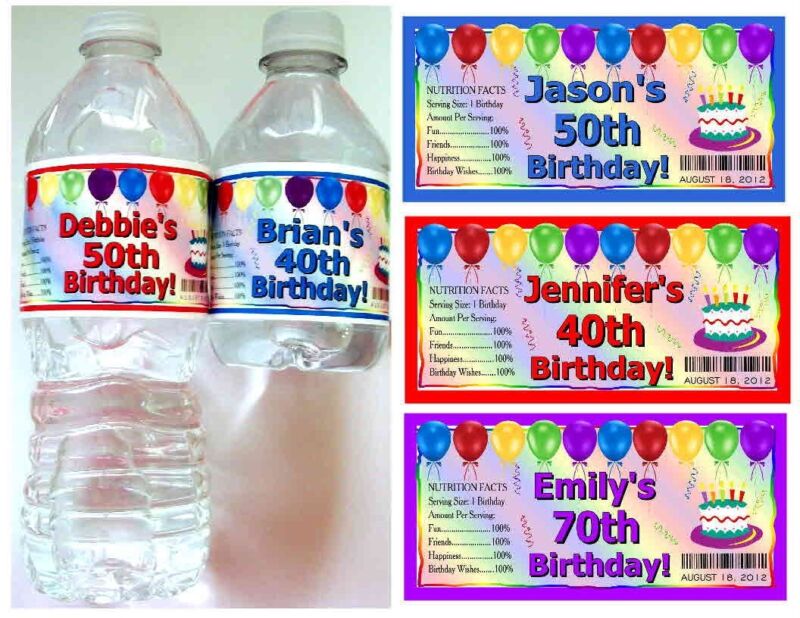 20 ~ 40th 50th 60th 70th BIRTHDAY PARTY FAVORS Water Bottle Labels - Glossy