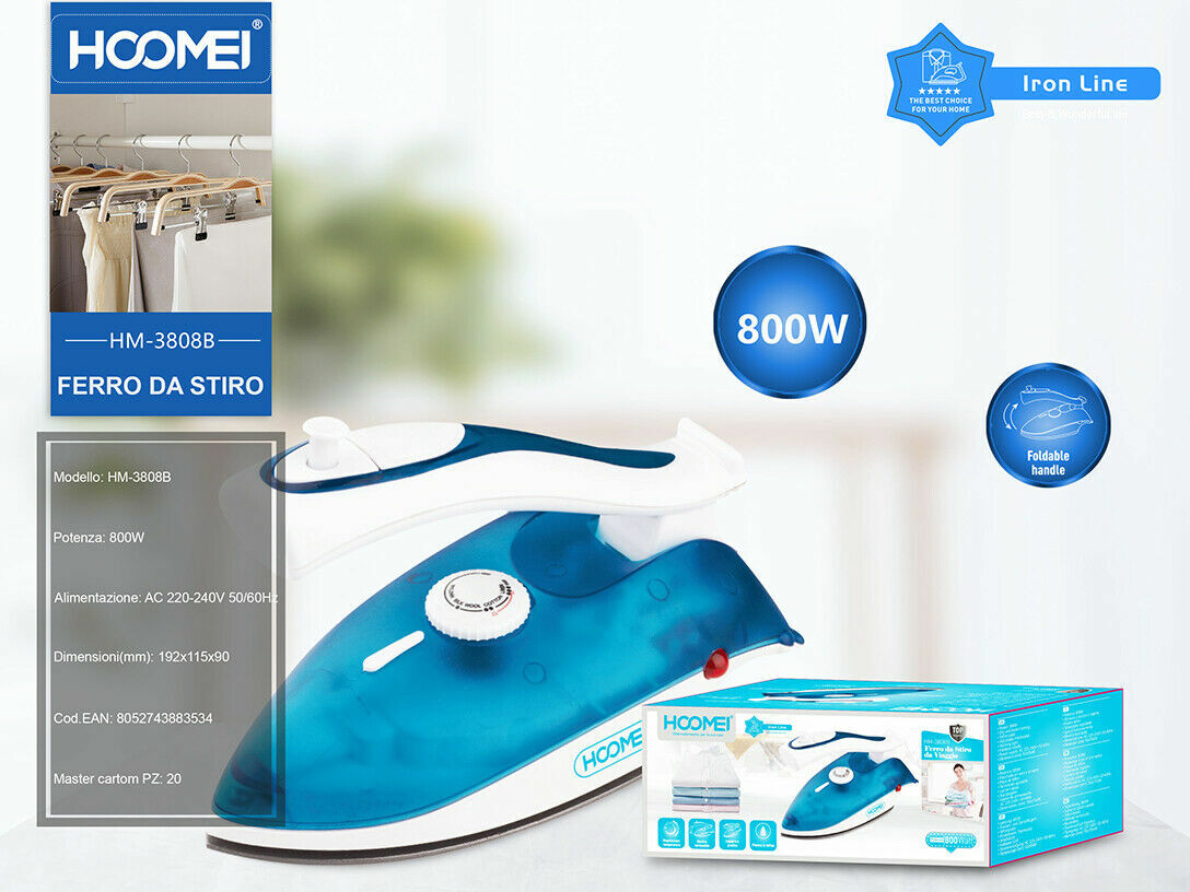 Ferro Da Stiro 800w Manico Pieghevole Impugnatura Ergonomica Hoomei Hm-3808b