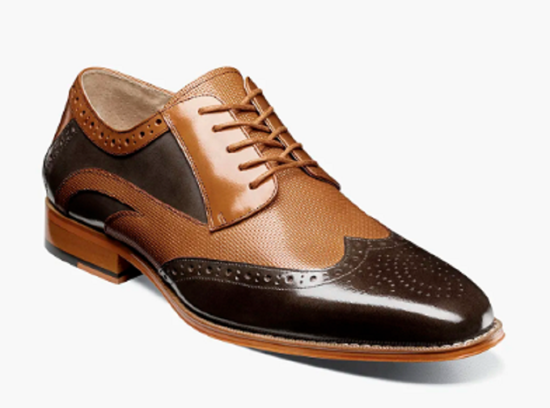 Men's Dress Shoes Wing Tip Oxford Lace Up Brown/Multi Leather STACY ADAMS 25684