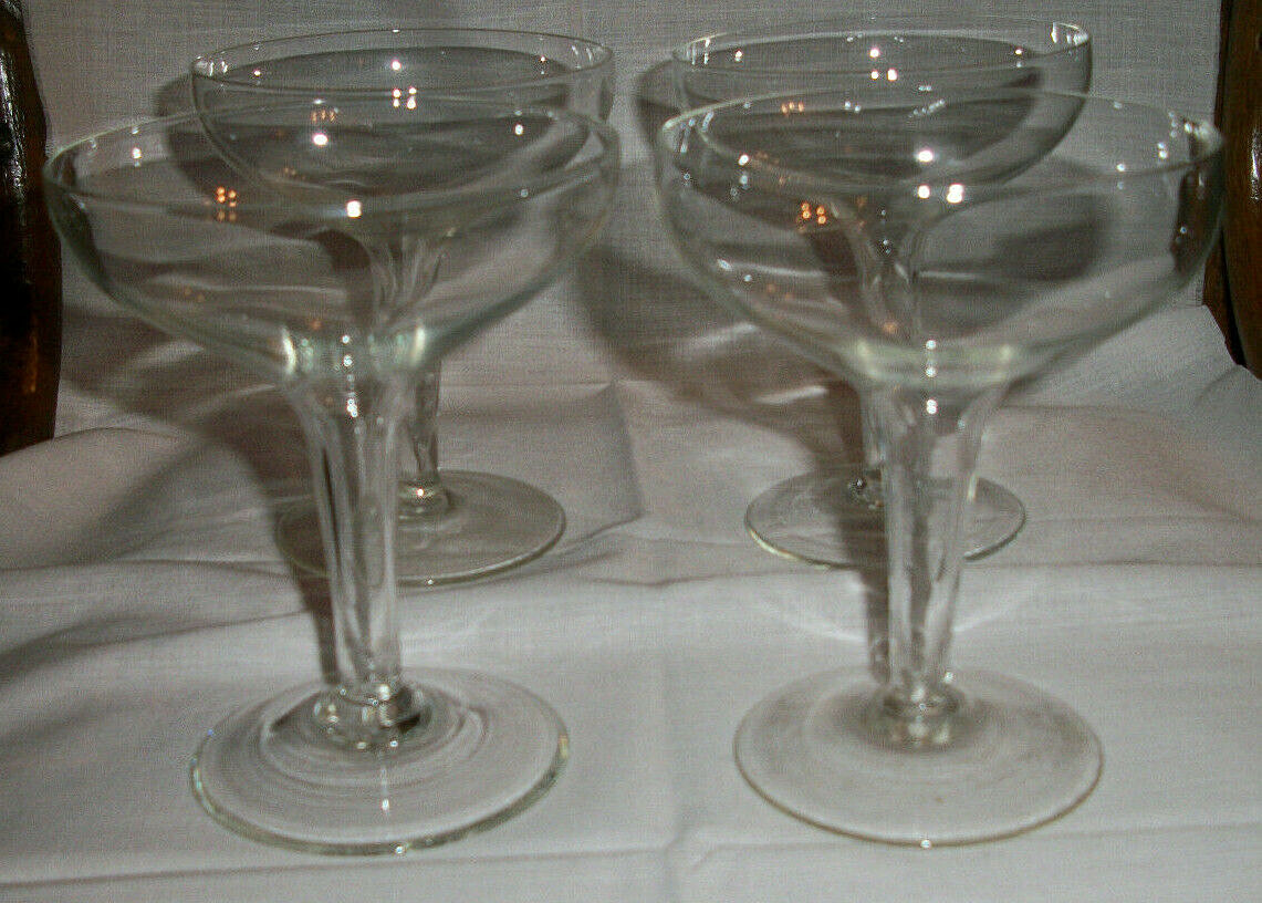 Champagne Crystal Stemware  w/ Hollow Stem for Bubbling Champagne, 4 Vintage