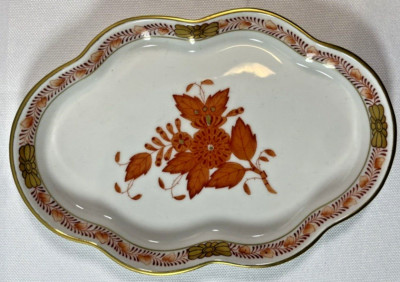 BRAND NEW Herend Chinese Bouquet Rust Scalloped Oval Dish