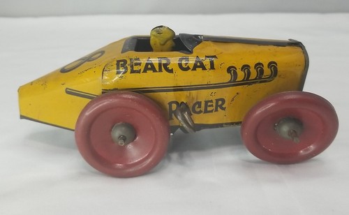 RARE Vintage Tin Windup Bear Cat #8 Race Car Toy working! | eBay