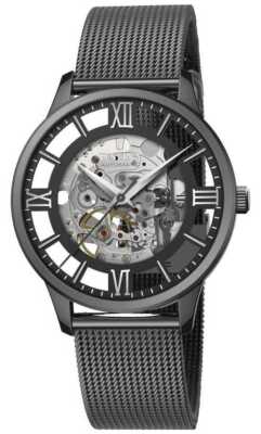 Pre-owned Festina Men's Automatic Skeleton | Black Mesh Bracelet | Black Dial F20535/1